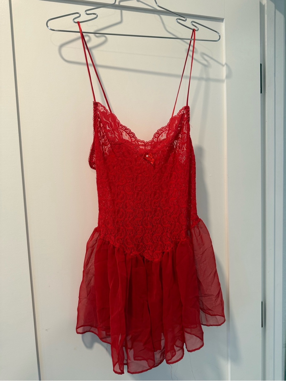Vintage Fredericks of Hollywood Red Lace Chemise Nightgown